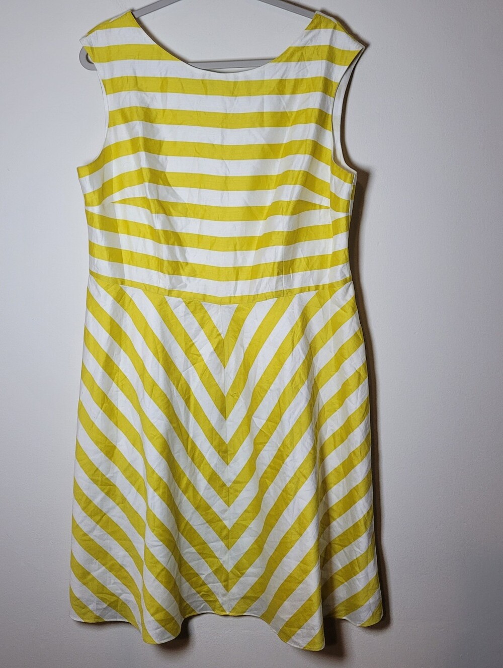 Boden Yellow and White Striped Sleeveless Midi Dress Size 14R Cotton